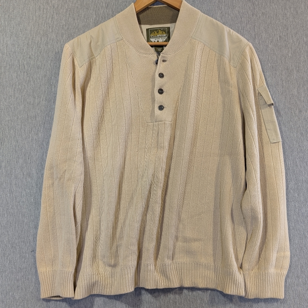 Eddie Bauer Sport Knit Sweater Men's XXL Cream 1/4 Button